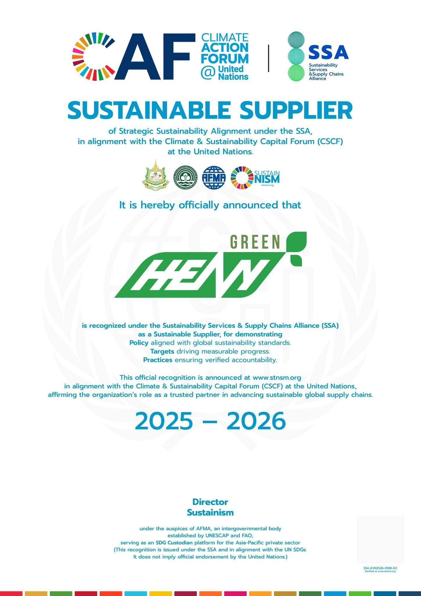 GREEN HEAVY Sustainable Supplier Certificate — United Nations
